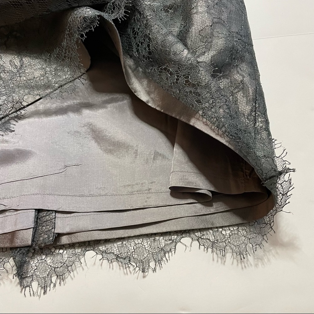 Rickie Freeman For Teri John Silver Floral Lace Slip-Lined Dressy Formal Skirt - Picture 6 of 10